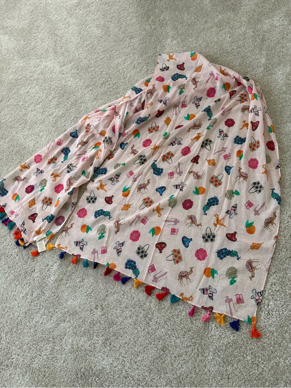 Kate Spade Printed Large Scarf/Wrap with Multicolor Tassels NWOT